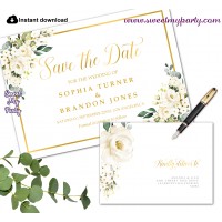 Ivory Roses Save the Date card printable template,Ivory Save the Date,(123)